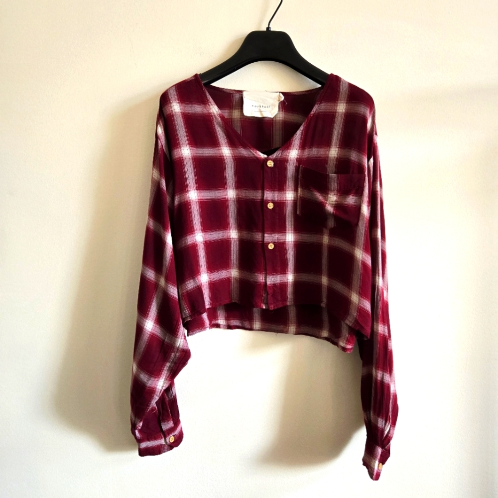 Plaid V-Neck Button-Up Women Top